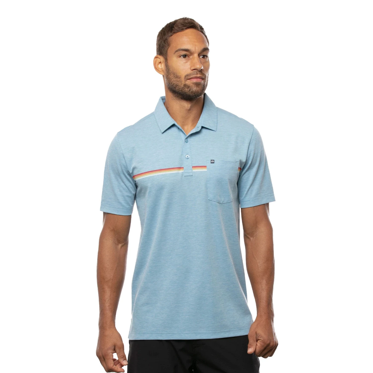 TravisMathew Cabana Heather Heritage Blue Mens Golf Polo 1 TravisMathew Cabana Heather Heritage Blue Mens Golf Polo